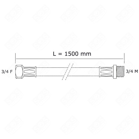 TUBO DI INGRESSO ACQUA UNIVERSALE CON RACCORDI DIRITTI (L1500MM 3/4 F X 3/4 M) LAVATRICE - 3666356132733