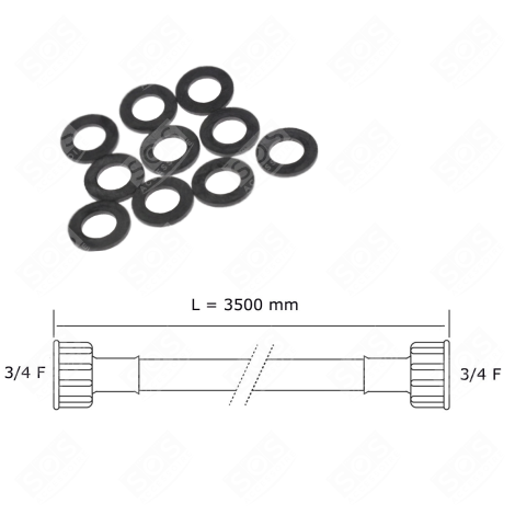 TUYAU D'ARRIVÉE D'EAU UNIVERSEL LIVRÉ AVEC LES JOINTS 20/27 AVEC RACCORDS DROITS (L3500MM 3/4 F X 3/4 F) LAVATRICE - 3666356333024