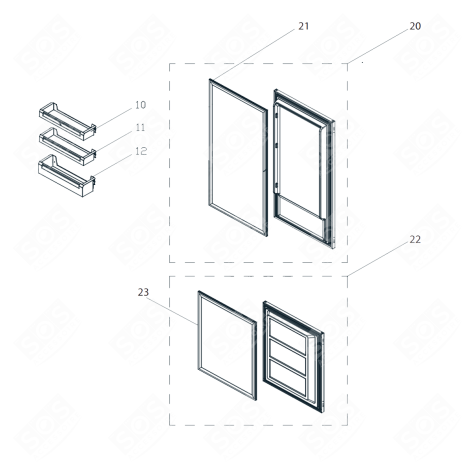 PORTE AVEC JOINT (PARTIE CONGÉLATEUR) FRIGORIFERO, CONGELATORE - AS0043554