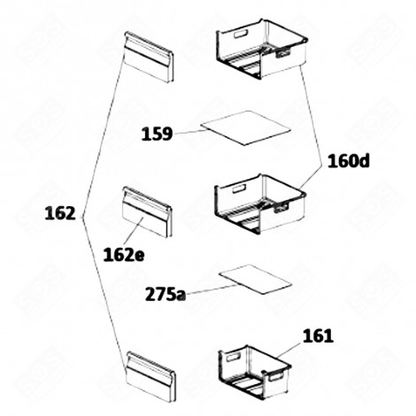 PEZZO ANTERIORE CESTELLO MEDIO (SEGNO 162E) FRIGORIFERO, CONGELATORE - 49099458