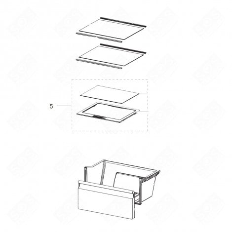 RIPIANO INFERIORE COMPLETO ORIGINALE (N. 5) 498X410 MM FRIGORIFERO, CONGELATORE - DA97-13460F 